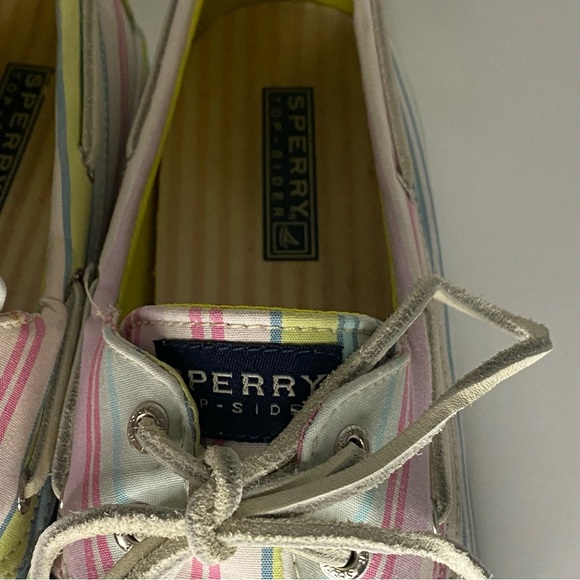 Sperry Top-Sider Women Size 8.5M Bahama Pink/Lime Stripe Canvas Boat Shoes - Picture 4 of 12